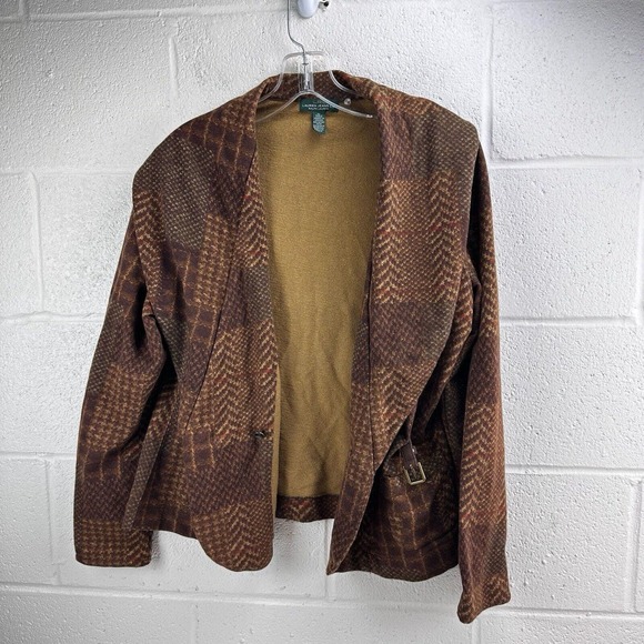LRL Ralph Lauren Jeans Co. Brown Knit Cardigan Sweater Buckle Side Sz M - Picture 3 of 7